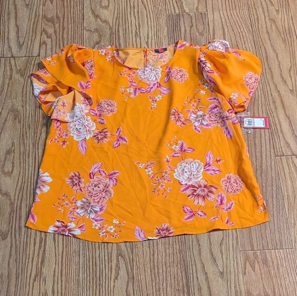 Vince Camuto Tops - Orange floral blouse size 1X Vince Camuto short-sleeve business casual NEW